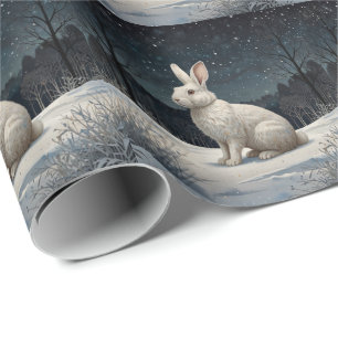 Papel De Presente Coelho branco elegante Natal floresta de madeira n