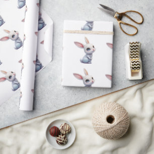 Papel De Presente Coelho Branco Fofo com Olhos Azuis Grandes