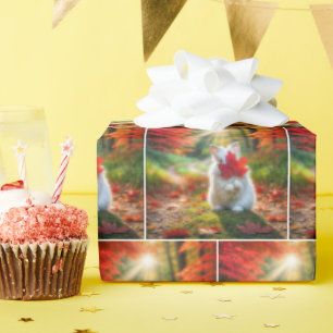 Papel De Presente Coelho Branco se Escondendo Atrás de uma Folha de 