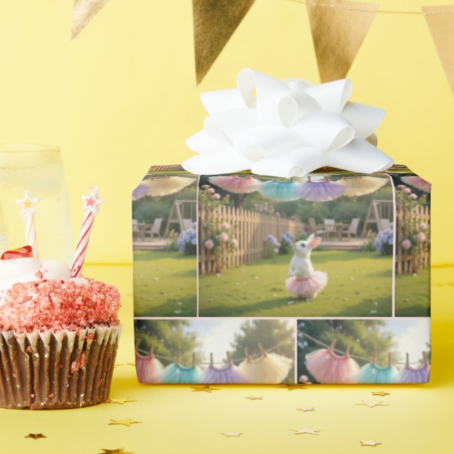 Papel De Presente Coelho Branco Vestindo uma Tutu Rosa (Festa de aniversário)