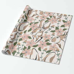 Papel De Presente Coelho Caprichoso e Jardim Floral Rosa