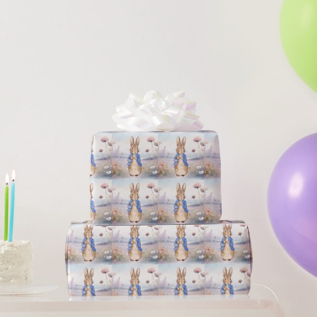 Papel De Presente Coelho clássico em jaqueta azul (Presentes para festas)