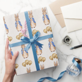 Papel De Presente Coelho clássico segurando balões dourados