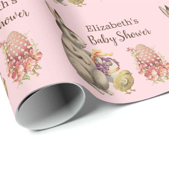 Papel De Presente Coelho Coelho da Páscoa e Chá de fraldas Rosa de F (Ponta do rolo)