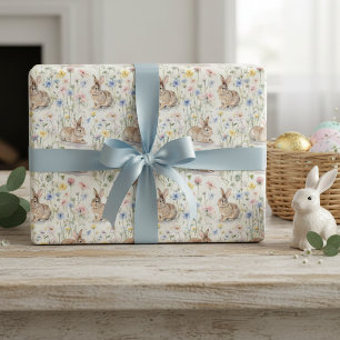 Papel De Presente Coelho da Páscoa Aquarela Floral Primavera