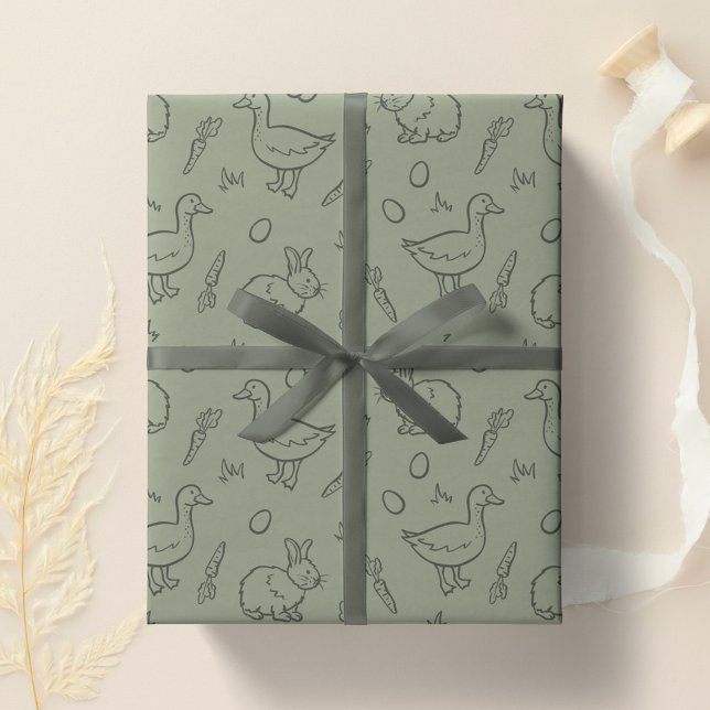 Papel De Presente Coelho da Páscoa Boho Ganso Verde Salvia Primavera (Criador carregado)