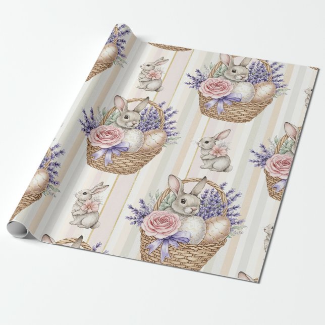 Papel De Presente Coelho da Páscoa com Ovos Padrão Pastel de Primave (Desenrolado)
