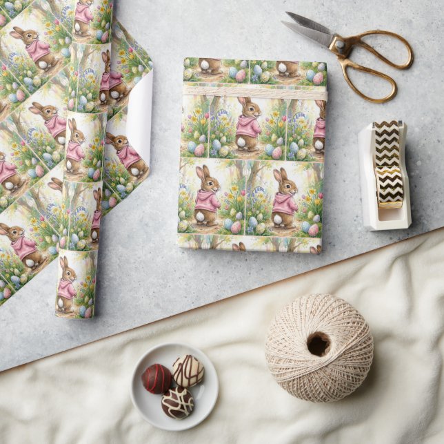 Papel De Presente Coelho da Páscoa em um Jardim de Primavera (Artesanato)