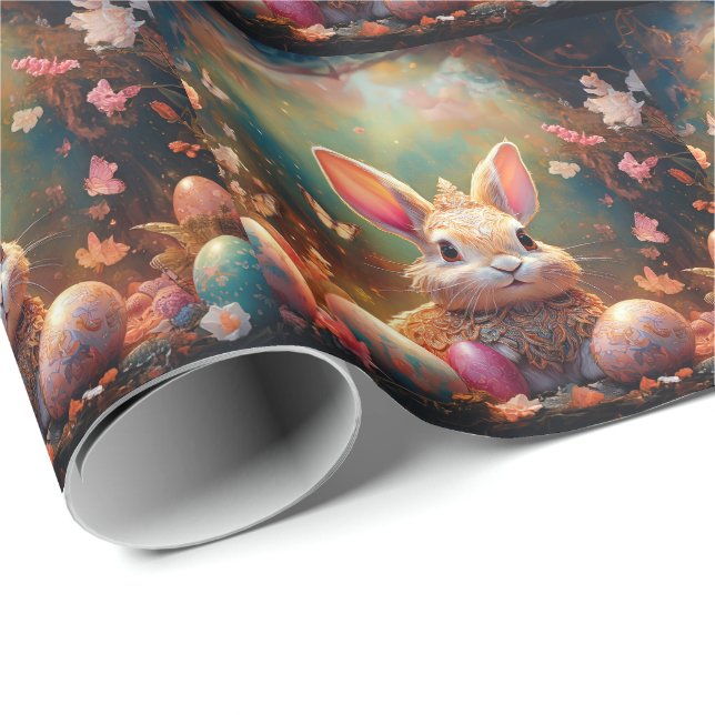 Papel De Presente Coelho da Páscoa feliz com ovos de Páscoa (Ponta do rolo)