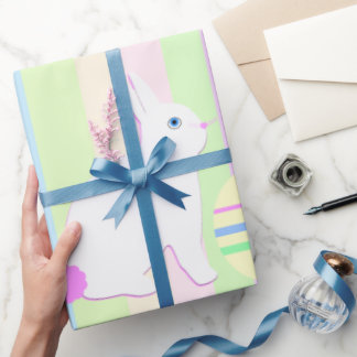 Papel De Presente Coelho da Páscoa Feliz e Ovos em Listras