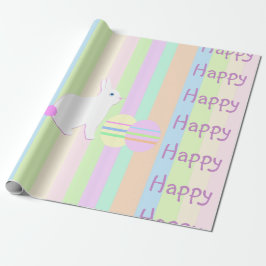 Papel De Presente Coelho da Páscoa Feliz e Ovos em Listras