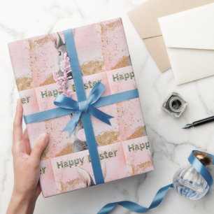Papel De Presente Coelho da Páscoa Feliz soprando Chiclete Rosa