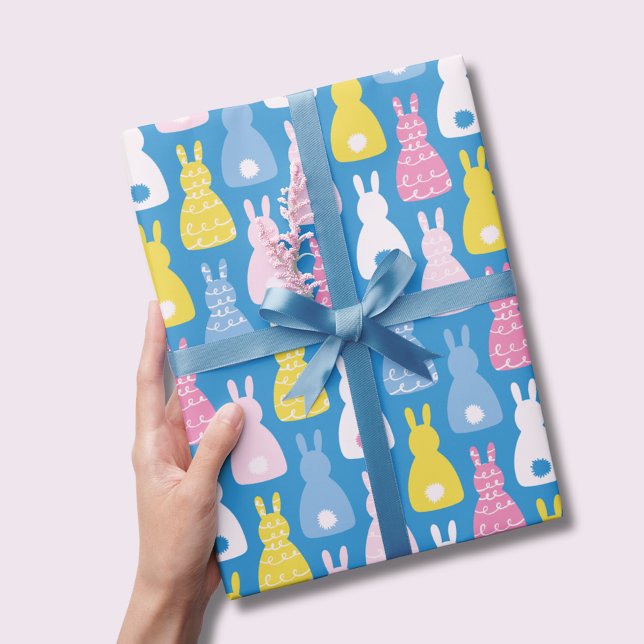 Papel De Presente Coelho da Páscoa padrão Azul (Cute kids bunny rabbit wrapping paper, perfect for baby shower, easter or girls birthday.)
