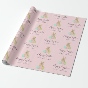 Papel De Presente Coelho da Páscoa Personalizado Feliz em Aquarela R