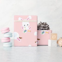 Papel De Presente Coelho da Páscoa Rosa Padrão Repetido
