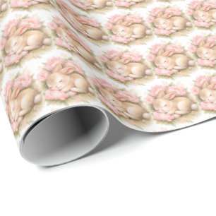 Papel De Presente Coelho da Páscoa Vintage Pink Aquarela