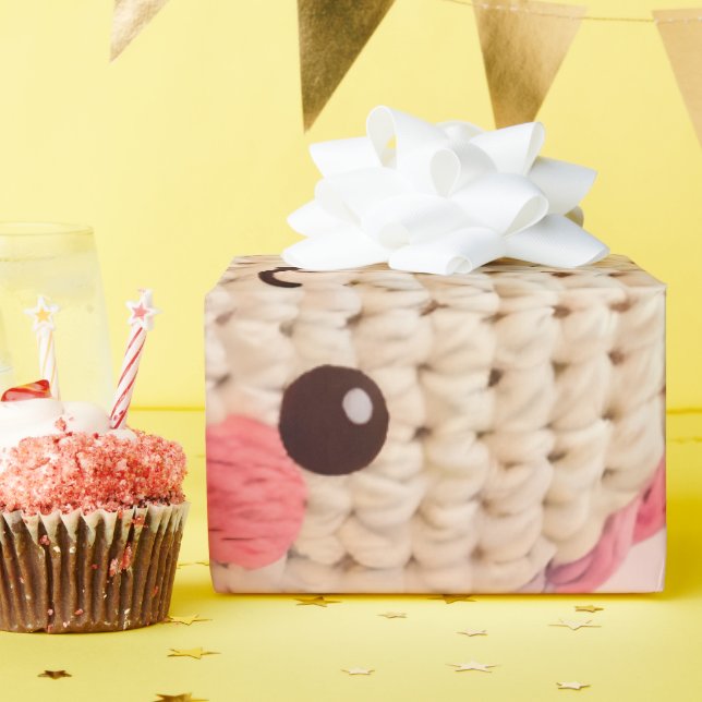 Papel De Presente Coelho de Crochê Fofo & Rosas (Festa de aniversário)