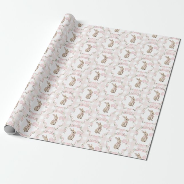 Papel De Presente Coelho de Laço Rosa Aniversário de Menina (Desenrolado)