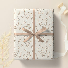Papel De Presente Coelho de Páscoa Boho Neutro Primavera Bege