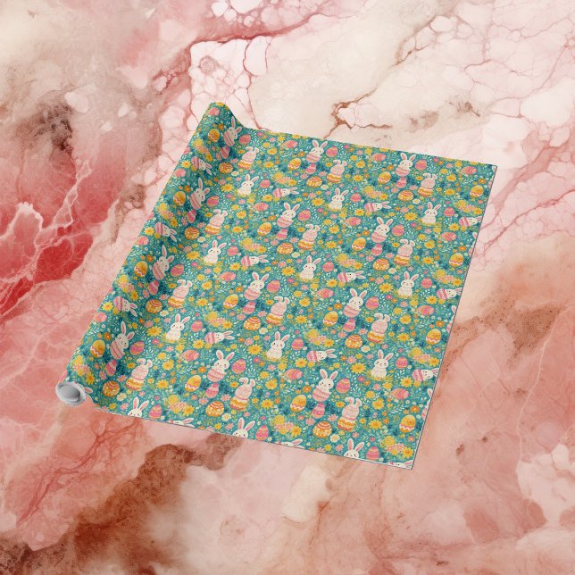 Papel De Presente Coelho de Páscoa Caprichoso Primavera Prado Botâni (Whimsical Easter Bunny Spring Meadow Botanical Wrapping Paper)