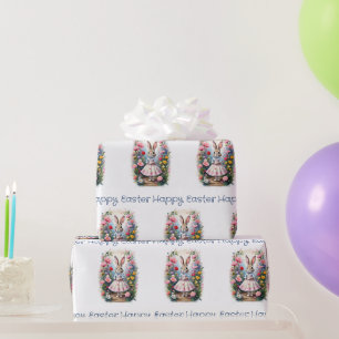 Papel De Presente coelho de Páscoa com flores Feliz Páscoa