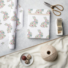 Papel De Presente Coelho de Páscoa de Flores Silvestres Rosa e Azul