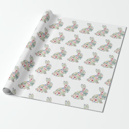 Papel De Presente Coelho de Páscoa de Flores Silvestres Rosa e Azul