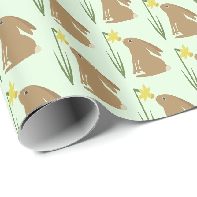 Papel De Presente Coelho de Páscoa e flor de Daffodil Padrão (Ponta do rolo)