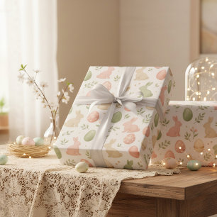 Papel De Presente Coelho de Páscoa em Aquarela e Ovos Pastéis