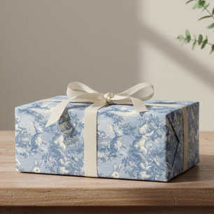Papel De Presente Coelho de Páscoa em Toile Azul   Coelho Vintage