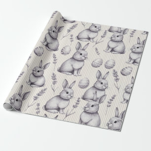 Papel De Presente Coelho de Páscoa Monocromático Esboço de Carvão Es