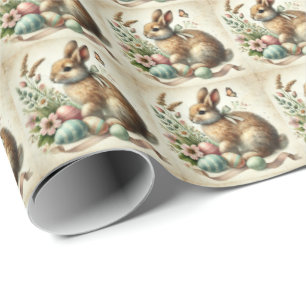 Papel De Presente Coelho de Páscoa Vintage em Aquarela