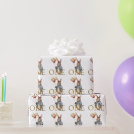 Papel De Presente Coelho de primeiro aniversário com balões