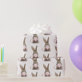 Papel De Presente Coelho de primeiro aniversário soprando chiclete r