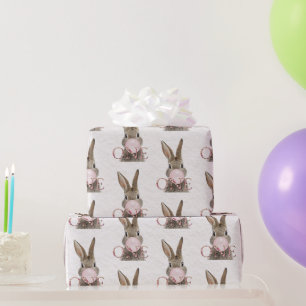 Papel De Presente Coelho de primeiro aniversário soprando chiclete r