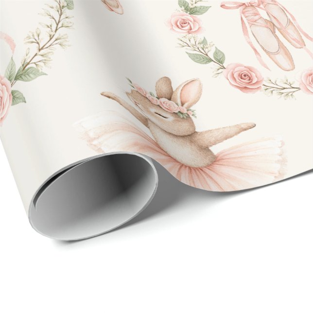 Papel De Presente coelho e flores de bailarina (Ponta do rolo)