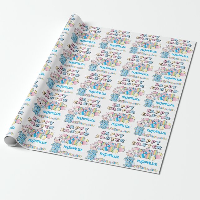 Papel De Presente Coelho e Ovos Felizes de Páscoa - (Desenrolado)