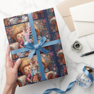 Papel De Presente Coelho elegante bebendo chá Feliz Páscoa