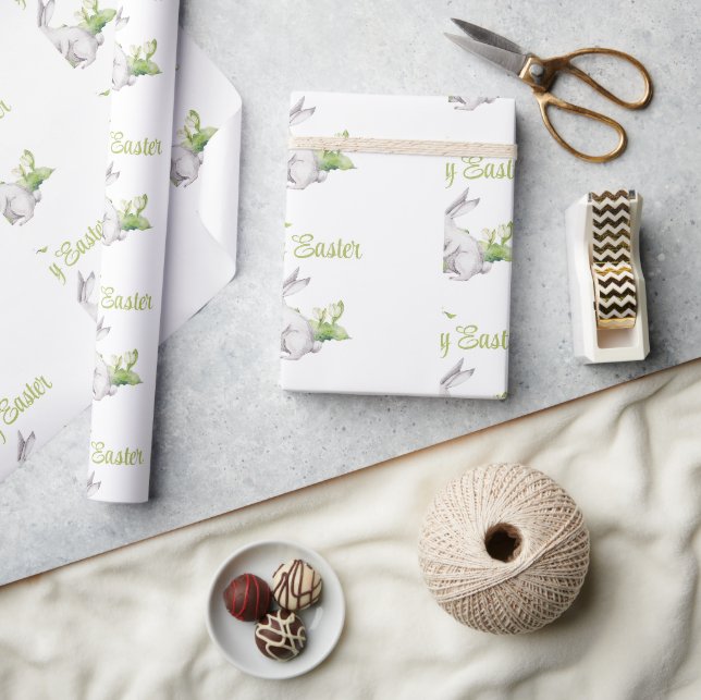 Papel De Presente Coelho em Aquarela & Ninho de Pássaro Feliz Páscoa (Artesanato)