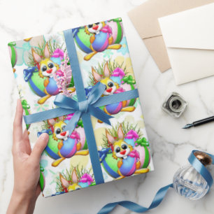 Papel De Presente Coelho engraçado mordendo um ovo de Páscoa