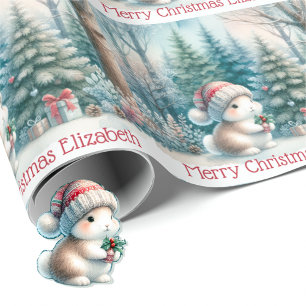 Papel De Presente Coelho Florestal Fofo Natal Nome Personalizado 