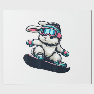 Papel De Presente Coelho Fofo Fazendo Truque de Snowboard Crianças L