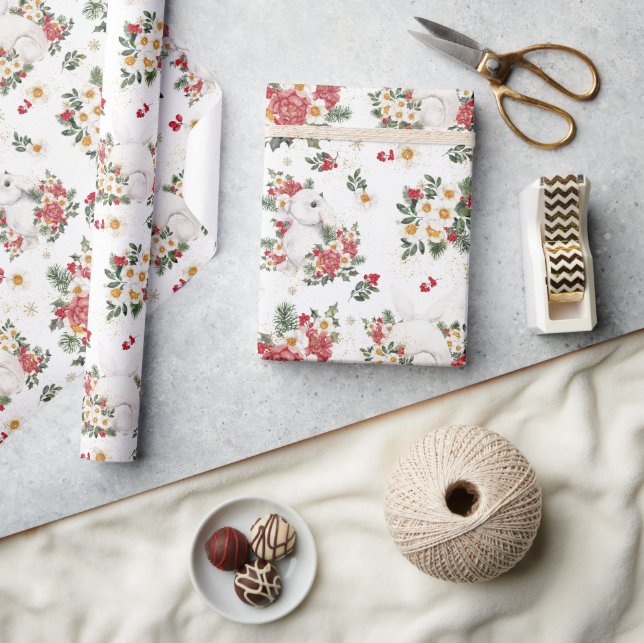 Papel De Presente Coelho Inverno Floral | FESTA DE ANIVERSÁRIO (Artesanato)