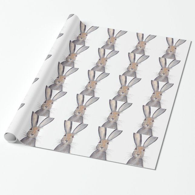Papel De Presente Coelho-lebre, cor-d-água, animais selvagens (Desenrolado)
