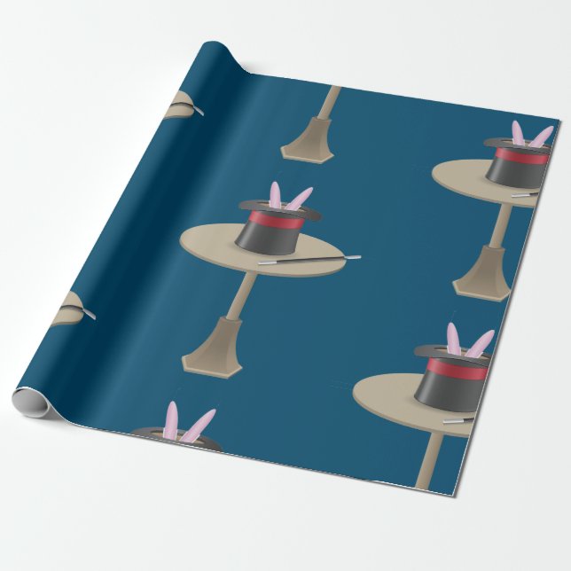 Papel De Presente Coelho Mágico no Chapéu com Varinha (Desenrolado)
