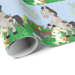 Papel De Presente Coelho páscoa e Ovos de Recolha de Cavalos e Cenou