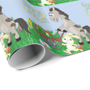 Papel De Presente Coelho páscoa e Ovos de Recolha de Cavalos e Cenou