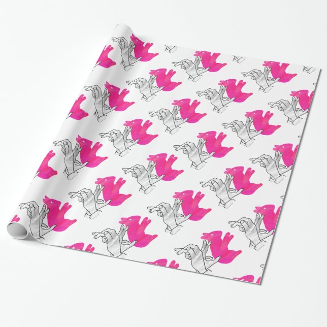 Papel De Presente Coelho Silhout Mão Rosa (Desenrolado)