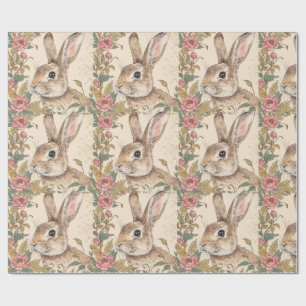 Papel De Presente Coelho Vintage, Coelho Bunny Fofo, Padrão de Flore