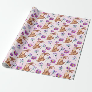 Papel De Presente Coelhos Adoráveis em Aquarela